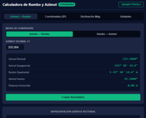 Calculadora de Rumbo y Azimut